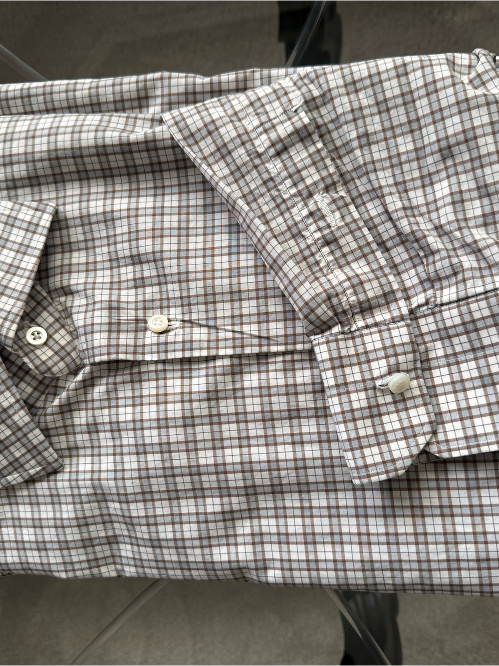 Isaia Brown and White Plaid Dress Shirt